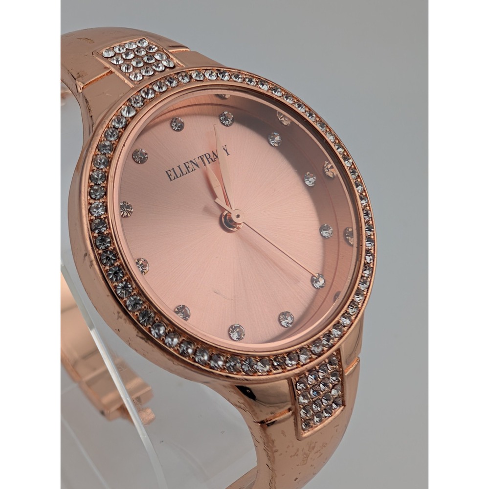 Ellen Tracy Watch Women 32mm Case Crystal Bezel Rose Gold Band- New Battery